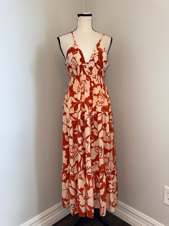 Angie Dresses & Skirts - Angie Floral Maxi Dress Large Open Back Tie Boho Orange Cream Flowy Summer